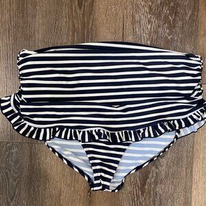 Lands End Kids High-Waisted Striped Navy & White Ruffle Swim Bottoms Size 16
